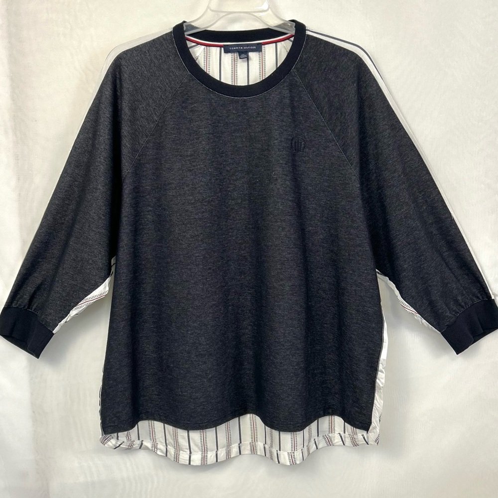 Tommy Hilfiger women's oversized dark gray sweatshirt with Striped Back